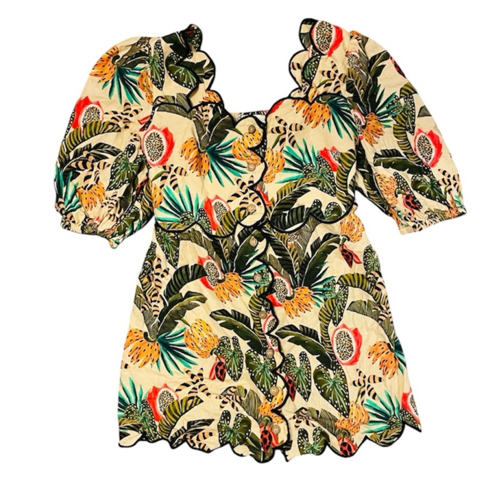 Farm Rio x Anthropologie Square-Neck Scallop-Trim Blouse dress